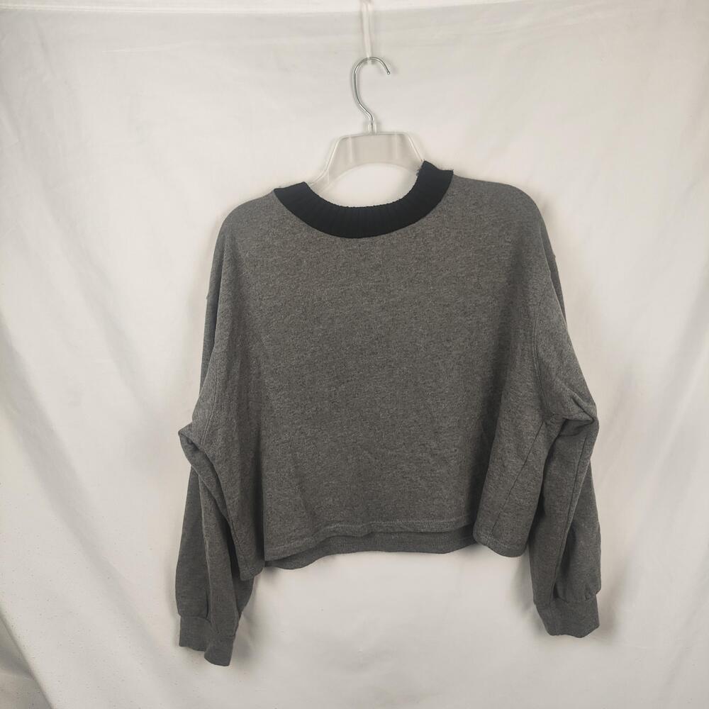 Zara Sweatshirt Womens Large Gray Oversized Cropped Crew Neck Knit Pullover